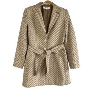 Suit Studio Spring Retro Trench Coat Blazer Women 8 Tan Geometric Career NWOT